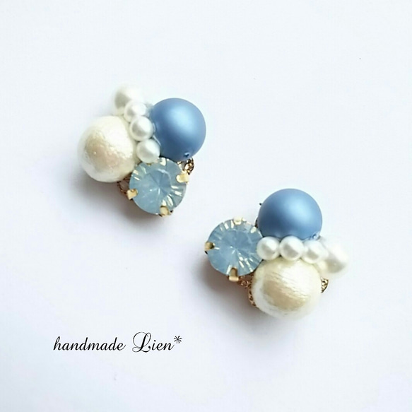 bijou×cottonpearl ピアス/イヤリング ブルーオパール 1枚目の画像