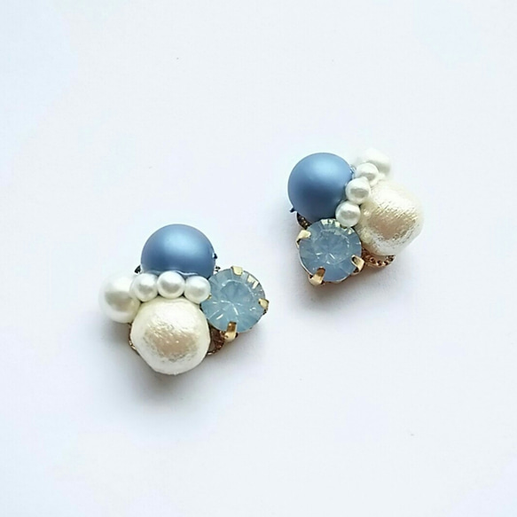 bijou×cottonpearl ピアス/イヤリング ブルーオパール 2枚目の画像