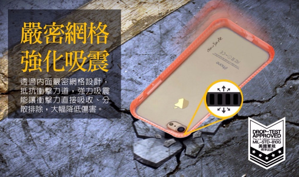 Navjack│iPhone SE(二代)&8/7 (4.7吋)│超抗摔吸震空壓保護殼-粉橘色 第2張的照片
