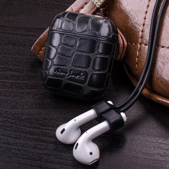 NavJack│APPLE│AirPods│ストラップ付きBluetoothヘッドフォンストレージ保護ボックス[クロコダイルブラ 7枚目の画像