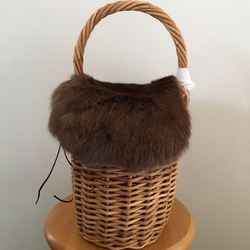 ラビットファーかぶせ(ブラウン）～カゴバッグお着替え用 かごバッグ  
