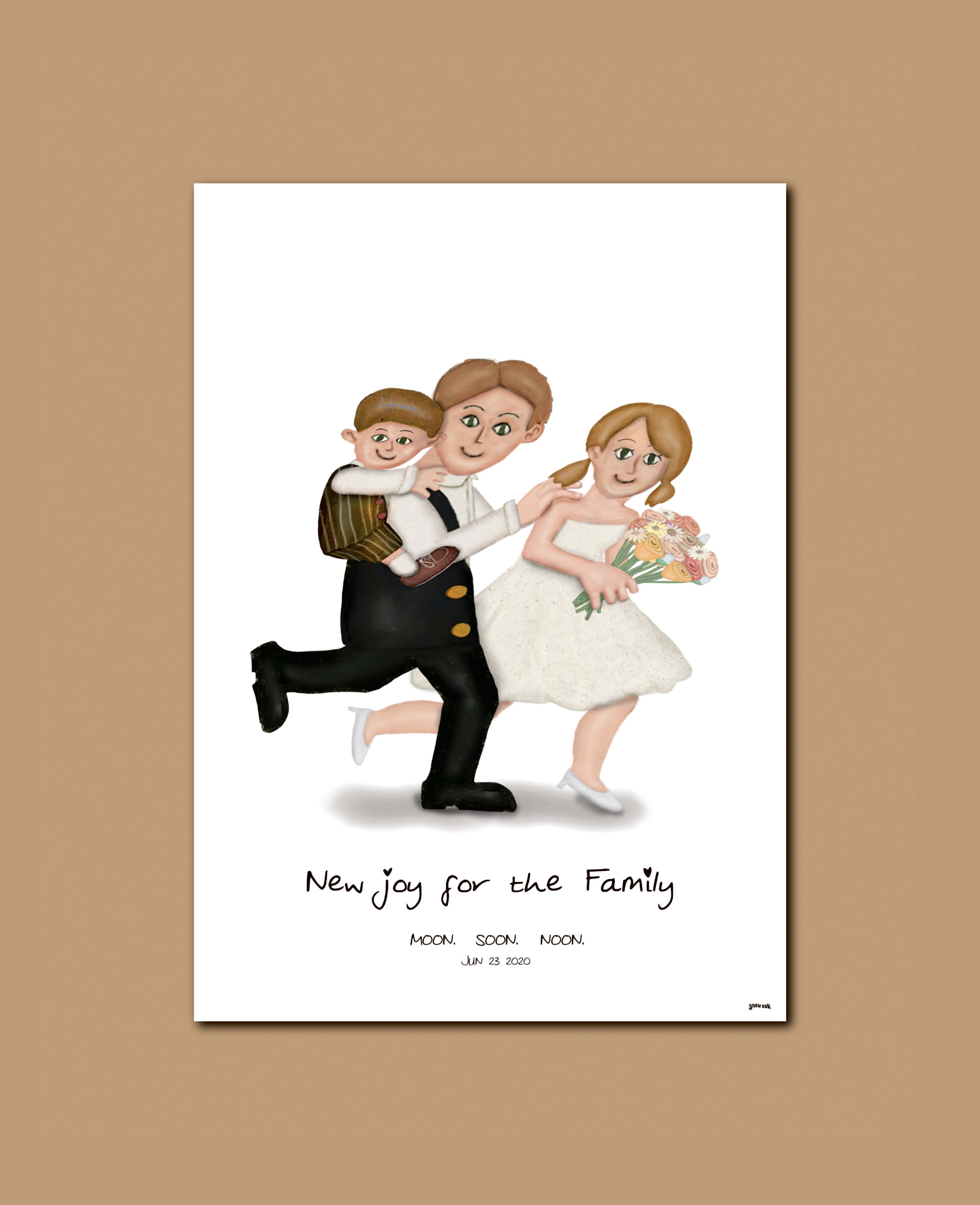 ほろっと似顔絵 3人家族タイプウェルカムボード A2