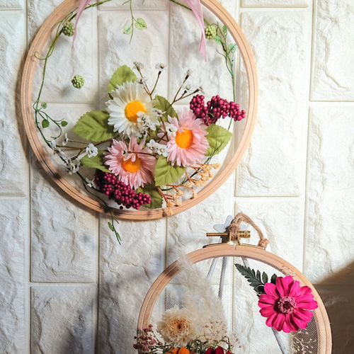 布花作品♡壁掛け 受注生産】秋を飾る 布花 金木犀 枝分かれバージョン アート