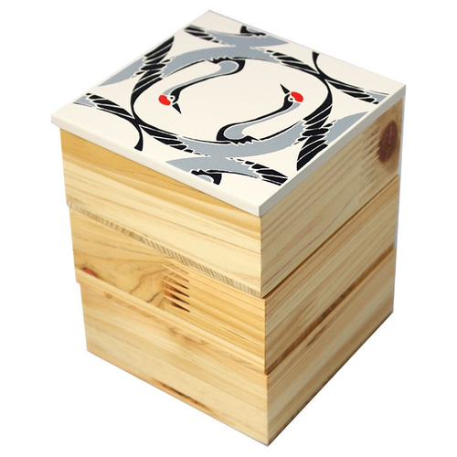 Njeco汎 鶴蒔絵ミニ三段重箱（オフホワイト） その他キッチン小物 島安