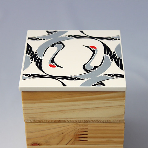 Njeco汎 鶴蒔絵ミニ三段重箱（オフホワイト） その他キッチン小物 島安