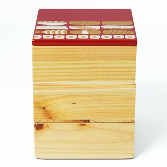 Njeco汎 鮨蒔絵ミニ三段重箱（赤） 3枚目の画像