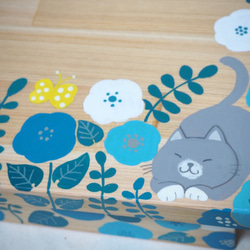 ヒノキのランチボックス【猫とお花（青）】 7枚目の画像