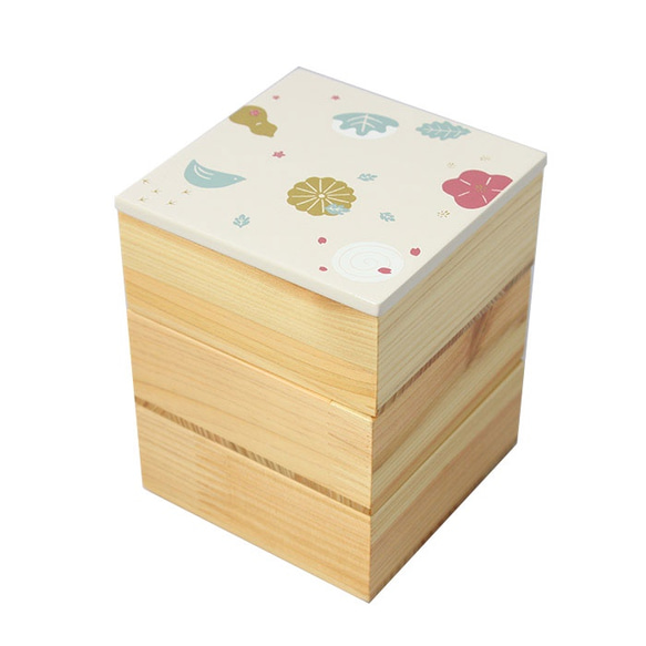 アンティーク菓子器 鶴蒔絵 小型重箱 4段 台付き Njeco汎 和菓子蒔絵ミニ三段重箱（白） その他キッチン小物 島安