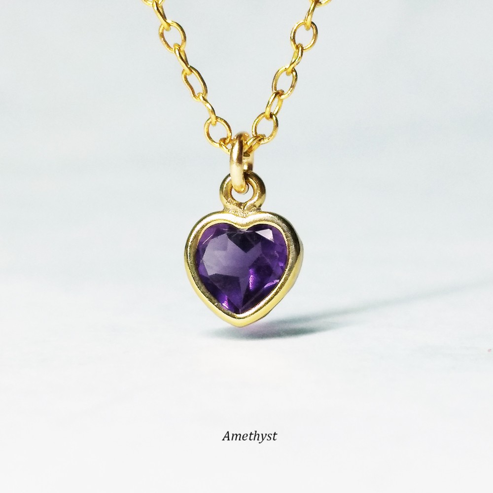 フォロー割！　14K585 刻印　ハート型　ペンダントトップ　アメジスト　紫 HEART PENDANT 片面刻印 SILVER925 #0134 ハートペンダント
