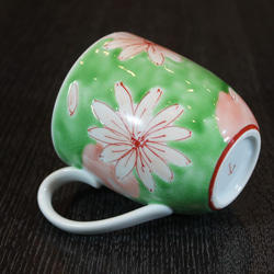 九谷焼マグカップ　花ロマン（ひわ） 4枚目の画像