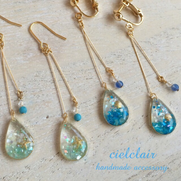 ≪再販≫マーメイド blue dropsイヤリング/ピアス 2枚目の画像