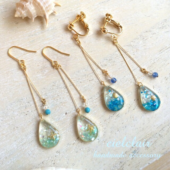 ≪再販≫マーメイド blue dropsイヤリング/ピアス 4枚目の画像