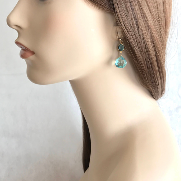 K14GF Selectable glass charm and hydro quartz Earrings 第6張的照片