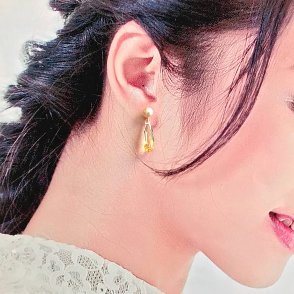 K14GF Freshwater pearl and Citrine earrings 第6張的照片