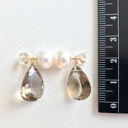 K14GF Freshwater pearl and Smoky quartz earrings 第5張的照片
