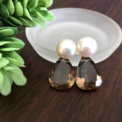 K14GF Freshwater pearl and Smoky quartz earrings 第9張的照片