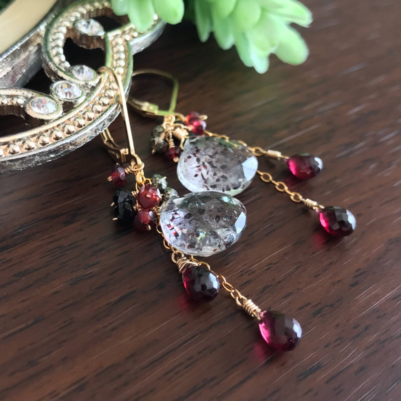 14kgf Lepidocrocite and garnet Earrings 第2張的照片