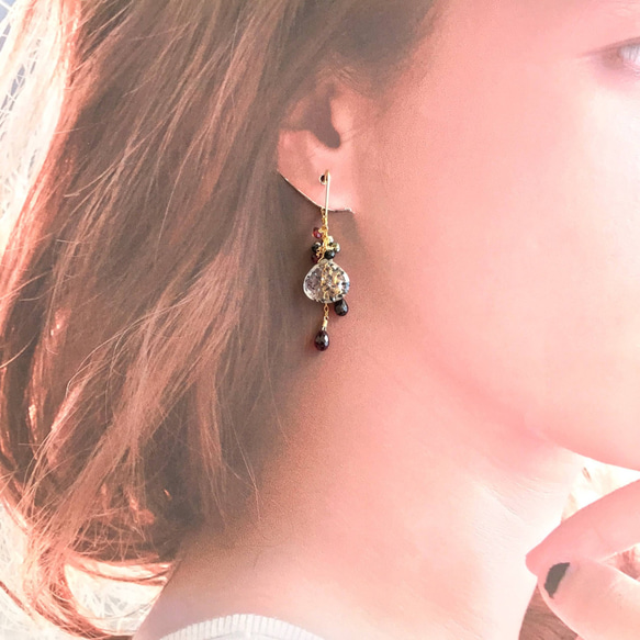 14kgf Lepidocrocite and garnet Earrings 第5張的照片