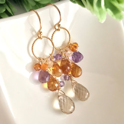 K14GF Champagne quartz and citrine Earrings 第1張的照片