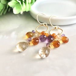 K14GF Champagne quartz and citrine Earrings 第3張的照片