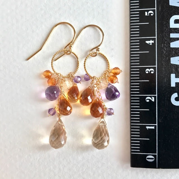 K14GF Champagne quartz and citrine Earrings 第4張的照片