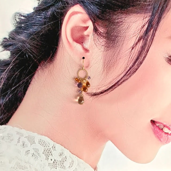 K14GF Champagne quartz and citrine Earrings 第5張的照片