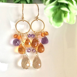 K14GF Champagne quartz and citrine Earrings 第7張的照片