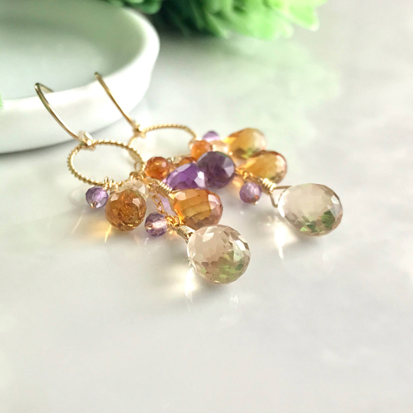 K14GF Champagne quartz and citrine Earrings 第9張的照片