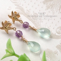 K14GF Starfish and Sea Blue Chalcedony Earrings 第6張的照片