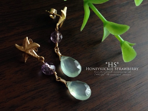 K14GF Starfish and Sea Blue Chalcedony Earrings 第2張的照片