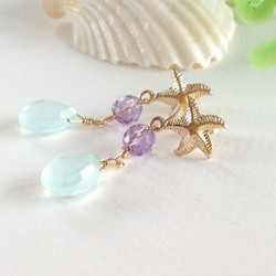 K14GF Starfish and Sea Blue Chalcedony Earrings 第9張的照片