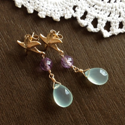 K14GF Starfish and Sea Blue Chalcedony Earrings 第7張的照片