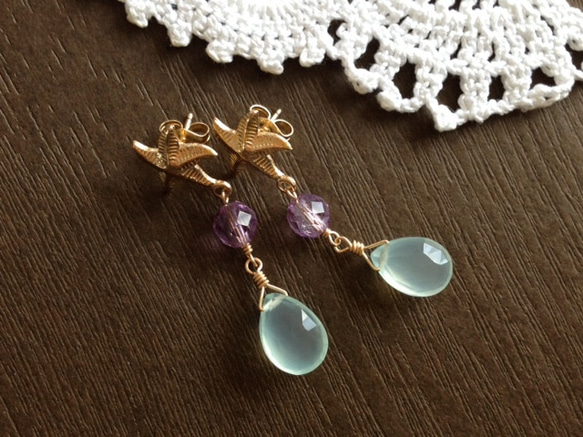 K14GF Starfish and Sea Blue Chalcedony Earrings 第7張的照片