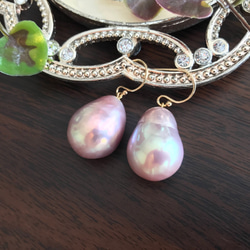 K14GF Baroque Pearl Dangle Earrings Lavender C 第2張的照片