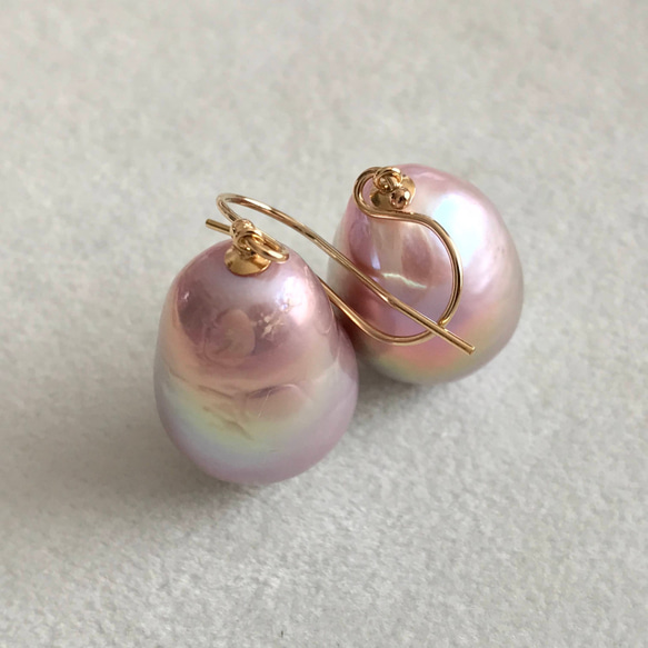 K14GF Baroque Pearl Dangle Earrings Lavender C 第8張的照片
