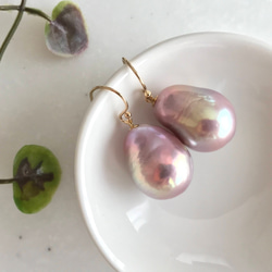 K14GF Baroque Pearl Dangle Earrings Lavender C 第9張的照片