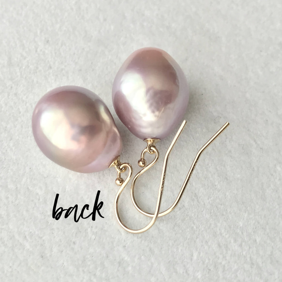 K14GF Baroque Pearl Dangle Earrings Rose Dust 第3張的照片