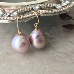 K14GF Baroque Pearl Dangle Earrings Rose Dust 第10張的照片