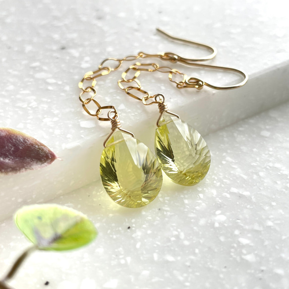 K14GF Lemon quartz long earrings 第1張的照片
