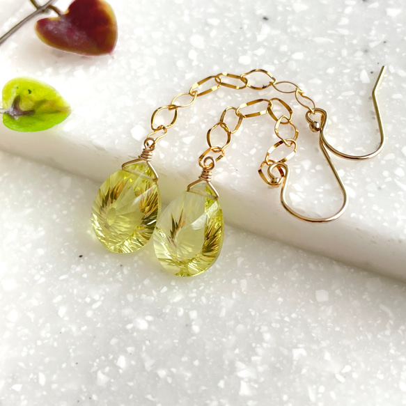 K14GF Lemon quartz long earrings 第10張的照片