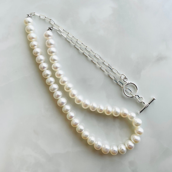 Silver925 white potato pearl chain combo necklace 第7張的照片