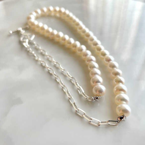 Silver925 white potato pearl chain combo necklace 第9張的照片