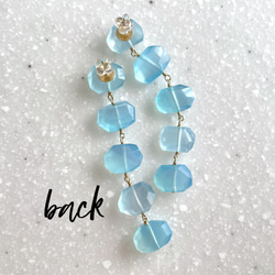 K14GF Sea Blue Chalcedony Ladder Earrings 第3張的照片