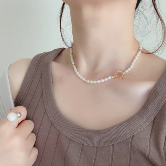 14kgf 淡水パール マンテルネックレス ホワイトライス