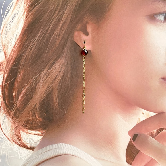 K14GF Garnet Earrings 第5張的照片