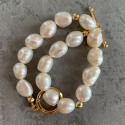 K14GF Baroque White Pearl Toggle bracelet 第5張的照片