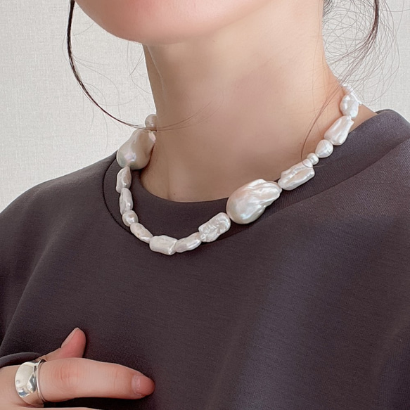 K14GF Baroque pearl toggle necklace 第5張的照片