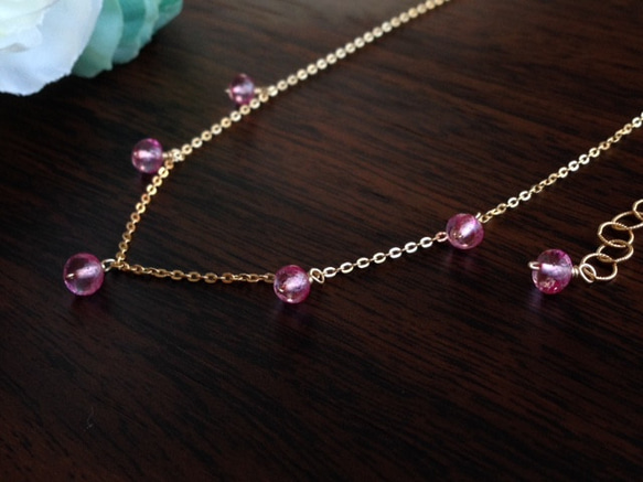 K14GF A wonderful color pink topaz necklace 第2張的照片