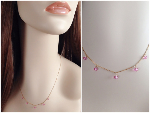 K14GF A wonderful color pink topaz necklace 第5張的照片