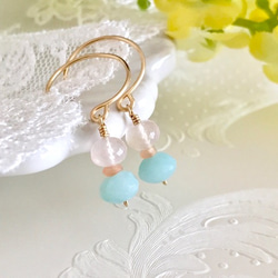 K14GF Three color gemstone small earrings 第1張的照片